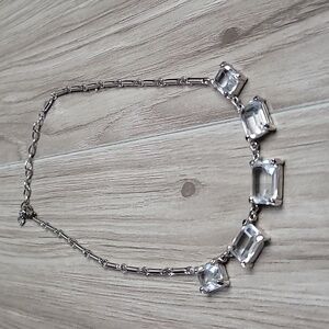 Swarovski Silver Tone Clear Crystal Emerald Cut Necklace 16–18.5” Wedding